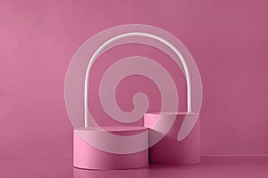 Trend magenta background and cylinder podium mockup and arch for product demonstration