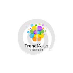 Trend Maker abstract vector logo. Isolated colorful circles bubbles brain shape. Genius creative mind