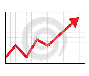 Trend up graph icon in trendy isolated on white background. flat style. stock sign. growth progress red arrow icon for your web