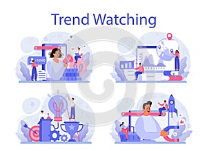 Trend watcher concept set. Specialist in tracking the emergence