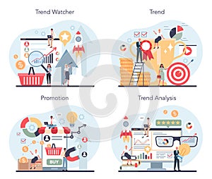 Trend watcher concept set. Specialist in tracking the emergence of new