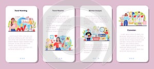 Trend watcher mobile application banner set. Specialist in tracking