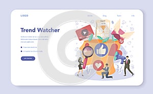 Trend watcher web banner or landing page. Specialist in tracking