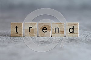 Trend word written on wood cube