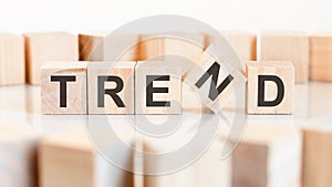 trend - words from wooden blocks with letters, of short duration instruct or inform brief concept, white background