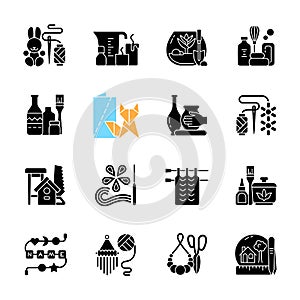 Trending hobbies black glyph icons set on white space