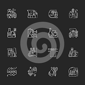 Trending hobbies chalk white icons set on dark background