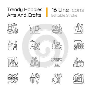 Trending hobbies linear icons set