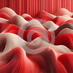 a trending pattern of calming waves-wool like material,varying shades,reds,pinks