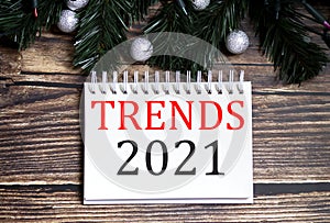 TRENDS 2021 Business Concepton on notebook ,Top view