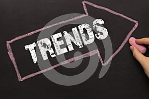 Trends - arrow with text and female hand