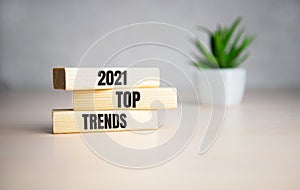 2021 trends print screen on wooden block cubes. New idea business fashion popular and relevant topics. photo