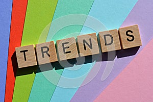 Trends, word isolated on colourful background