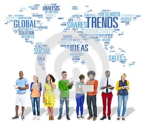 Trends World Map Marketing Ideas Social Style Concept photo