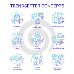 Trendsetter blue gradient concept icons set