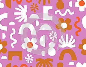 Trendt abstract seamless vector patterns in Matisse style withNature Botanical garden flower abd leaves