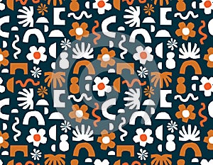 Trendt abstract seamless vector patterns in Matisse style withNature Botanical garden flower abd leaves