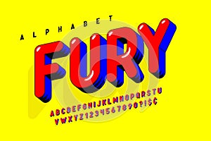Trendy 3d comical design, colorful alphabet, typeface, ABC