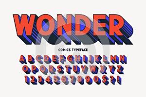 Trendy 3d comical font design, colorful alphabet, typeface.