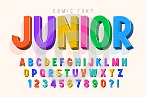 Trendy 3d comical font design, colorful alphabet, typeface