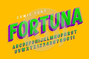 Trendy 3d comical font design, colorful alphabet, typeface