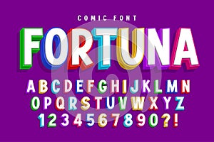 Trendy 3d comical font design, colorful alphabet, typeface