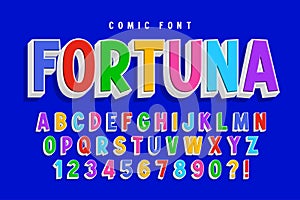 Trendy 3d comical font design, colorful alphabet, typeface