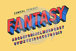 Trendy 3d comical font design, colorful alphabet, typeface.