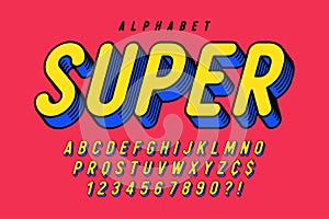 Trendy 3d comical font design, colorful alphabet, typeface