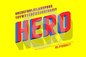 Trendy 3d comical font design, colorful alphabet, typeface