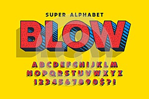 Trendy 3d comical font design, colorful alphabet, typeface.