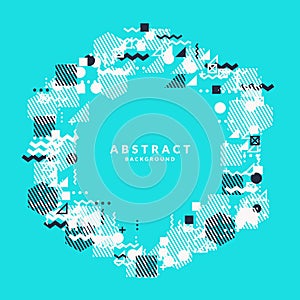 Trendy abstract art geometric background with flat, minimalistic Memphis style. Vector poster with elements.