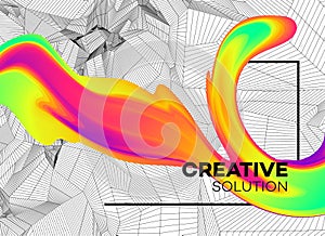 Trendy abstract background with dynamic particles and color flow shape. Modern science or technology element. Vector