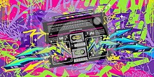 Trendy Abstract Detailed Ghetto Blaster Urban Style Hiphop Graffiti Street Art Vector Template