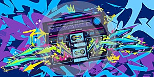 Trendy Abstract Detailed Ghetto Blaster Urban Style Hiphop Graffiti Street Art Vector Template