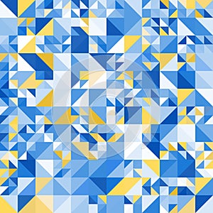 Trendy abstract geometric background with blue and yellow triangles. Decorative geometric shapes seamless pattern in the national
