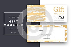 Trendy abstract gift voucher card templates. Modern discount coupon or certificate layout with artistic stroke pattern. Vector fa