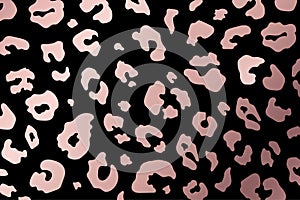 Trendy abstract rose gold leopard background. Wild animal cheetah skin metallic pink texture on black background for fashion print
