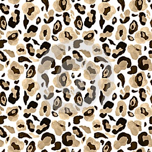 trendy Animal skin seamless pattern on white background.Watercolor hand painted leopard endless print