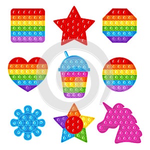 Trendy antistress sensory toy Pop it fidget set in flat style isolated on white background photo