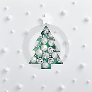 Trendy aqua menthe xmas tree made of white and silver bauble