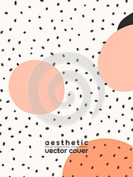 Trendy artistic vertical background. Modern hand drawn abstract banner template with organic shapes and dots. Childish
