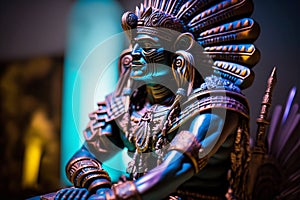 Aztec or mayan warrior bronze statue