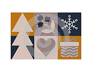 Trendy bauhaus pattern Christmas poster. Vector geometric winter shapes. Simple modern design elements. Fashion retro