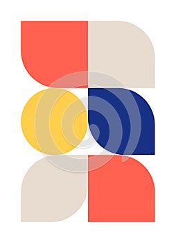 Trendy bauhaus pattern poster. Vector geometric color shapes in blue, beige, yellow and red colors. Simple abstract