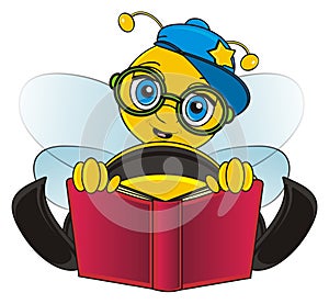 Trendy bee reading a book