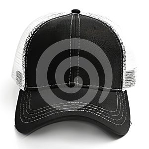 Trendy black and white mesh trucker hat isolated on white background, Ai Generated