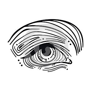 Trendy black and white vector illustration with eye, pupil.