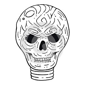 Trendy black and white vector illustration with a skull in the form of a lamp.