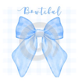 Trendy Blue Coquette bow Watercolor hand painting Bowtiful